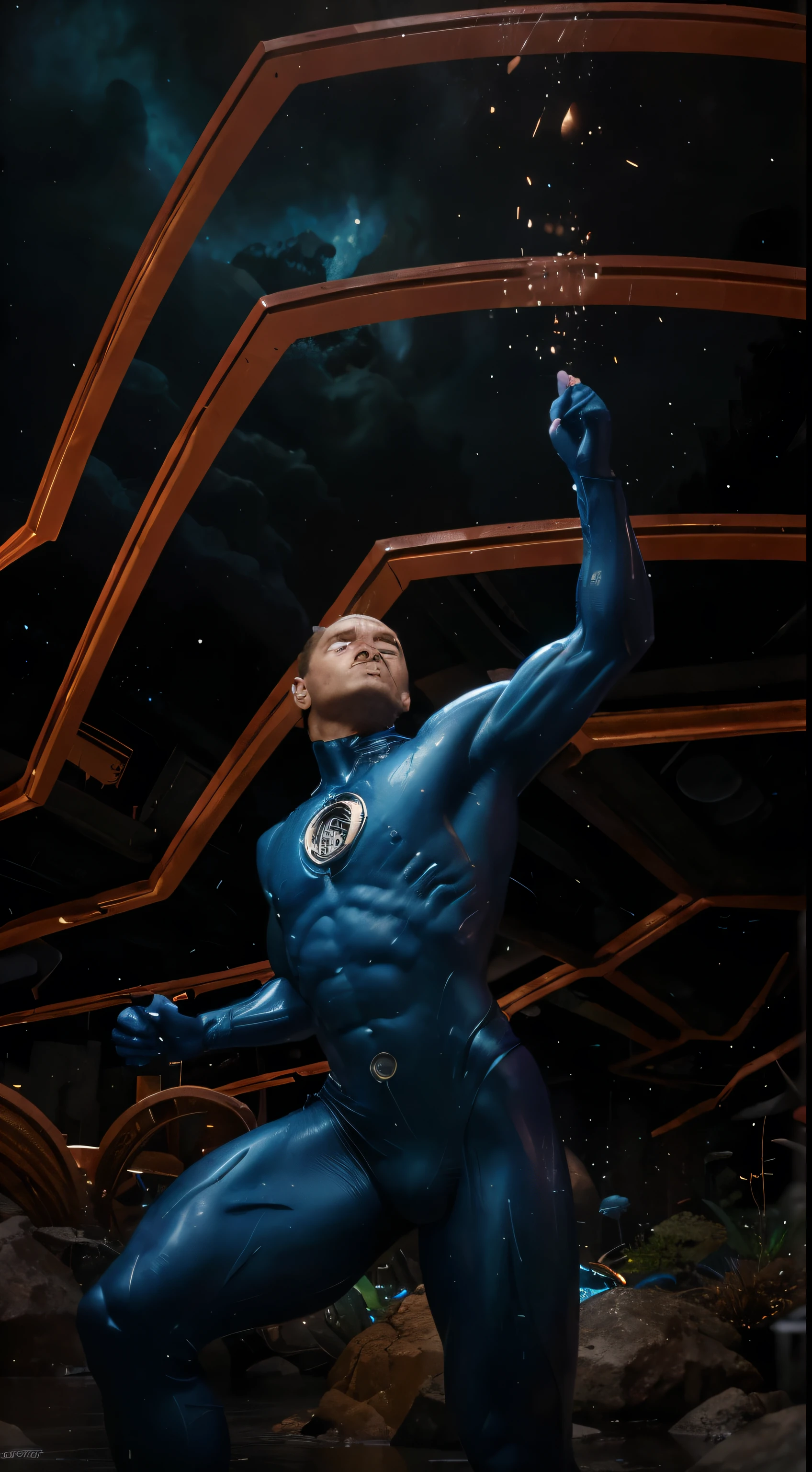(Best quality, 8k, 32k, Masterpiece, UHD:1.2) "Transform the scene into the fantastical and otherworldly environment of the Negative Zone from Fantastic Four, inspired by the imaginative artistry of Jack Kirby. Picture an alien dimension filled with vibrant, surreal landscapes and otherworldly structures that defy conventional logic.
The sky is an ethereal blend of swirling cosmic colors—brilliant purples, intense blues, and radiant greens—illuminated by strange celestial bodies and energy flares. Floating platforms and jagged, crystalline spires jut out from the ground, their surfaces covered in intricate, Kirby-esque patterns and glowing with an inner light.
In this extraordinary setting, Mr. Fantastic is in action, his limbs stretched to incredible lengths, resembling flexible rubber. His arms and legs extend and coil around the fantastical terrain, adapting to the alien environment with ease. The texture of his elongated limbs mimics the fluid, dynamic lines characteristic of Kirby's art, emphasizing their rubber-like flexibility.
Capture the essence of the Negative Zone by highlighting its chaotic beauty and the surreal, imaginative elements inspired by Jack Kirby's iconic style. The landscape should be filled with floating debris, vibrant energy fields, and otherworldly flora, creating a sense of wonder and danger.
Mr. Fantastic, with his stretched, rubber-like limbs, navigates this bizarre dimension with heroic determination, embodying the spirit of adventure and resilience. The scene should evoke a sense of awe and excitement, showcasing the fantastical elements of the Negative Zone while paying homage to the legendary artistry of Jack Kirby."