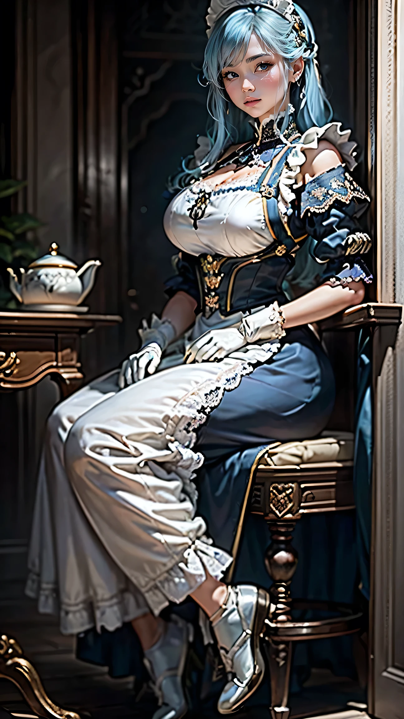 highest quality、masterpiece、8k、Realistic、超High resolution、Very delicate and beautiful、High resolution、Cinema Lighting、medium range shooting、Portraiture、Perfect female body、(Light blue hair:1.6、:1.4)、Opposition、Looking at the audience、((Maid from Another WorBlack and white maid outfit、Lace Apron、Frilled head dress、White gloves、Neat hairstyle))、A kind smile、Sharp insight、Cleaning tools、Silver tray、Polite gestures、Clean shoes、Excellent customer service skills、Secret Undercover Job、Magical Power、Faithful Service、Intricate embroidery、Pocket Watch、Otherworldly Mansion、Elegant behavior、Archaic language、Sturdy shoes、Custom made uniforms、Soft voice、Magic Items、classy attitude、Green garden、Night Patrol、Quiet footsteps、Loyal Family Protector。