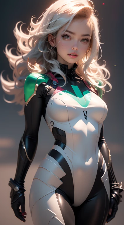 "((best quality,best ilumination)), Cute model with long white hair and athletic body, abdomen detalhado (((vestindo a SPIDER-GWEN))), seios acentuados e destacados, dynamic pose, fundo colorido, high saturation, luzes vibrantes." corpo inteiro (((Cabelo branco e verde))) ((detailed hands)) (((25 anos)))