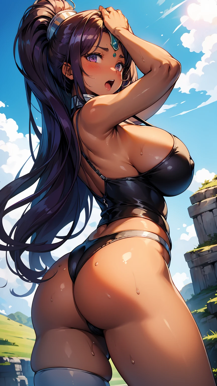 One Woman、Brown Skin、Brown Skin、Manya、Minea、モンバーバラのSisters、Dragon Quest 4、Low - Angle、黒panties、Sisters、panties丸見え、Brown Skin color、Beautiful woman、Very thick thighs、Dancer、fortune teller、Acme Face、Best image quality、High resolution、masterpiece、super high quality、Thick pubic hair、Screaming orgasm face、panties、Very big ass、Very large breasts  、Blushing、4K quality、Blushing、Sweaty all over、Heavy breathing、Steam around the buttocks、Cowboy Shot、Cowboy Shot、{highest quality}, {so beautiful}, {Very detailed}, {Best illustrations}, Usage notes, 