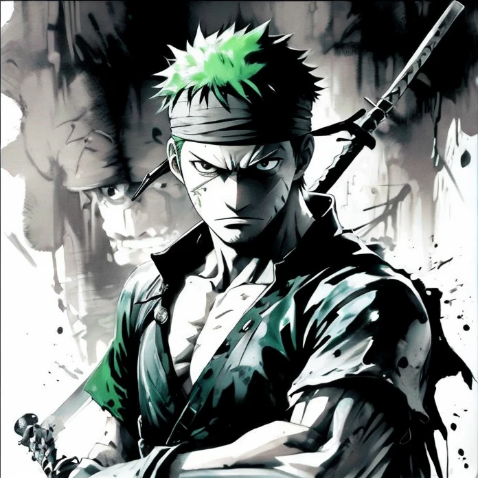 Japanese anime, Characters in One Piece, Pirate Hunter Roronoa Zoro, Grisaille painting method