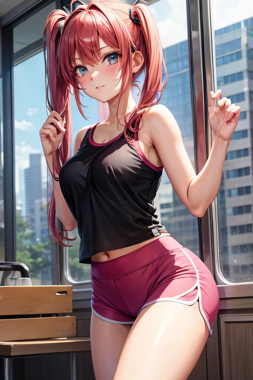 beautiful girl, anime girl, in hot yoga shorts