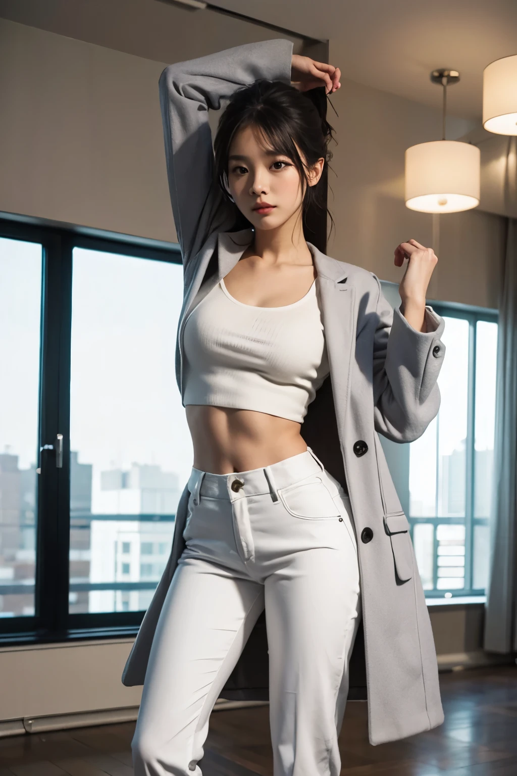 dance instructor,coat,White pants