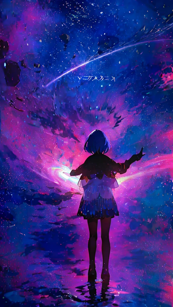 Anime girl looking at the stars in the sky, girl looks at the space, Cosmic hair anime girl, Cosmos Sky. author：Shinkai sincerely, Anime art wallpaper 4k, Anime art wallpaper 4k, Anime art wallpaper 8 K, Anime wallpaper 4k, Anime wallpaper 4k, 4k anime wallpapers, Anime Sky, Anime style 4k