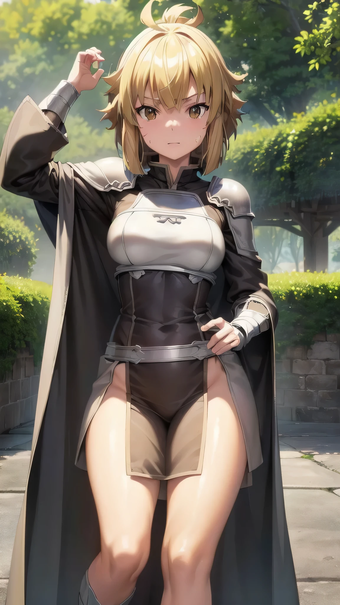 nail ,Cape ,Adventurer's Costume ,white lace panties,Argo the rat,,((Tabletop, highest quality, High resolution, Extremely detailed 8K, Beautiful girl with a slender body, Ultra HD, Super detailed, Anime Screen Capture:1.3, Anime Color:1.2)), Argo, Sword Art Online, (Beautifully detailed face, Beautiful fine details, Beautiful detail body), Dressed, whole body, Front Camera Work:1.5, Sweat, (sunlight), garden, (Thick outline, Beautiful contours, Black outline),