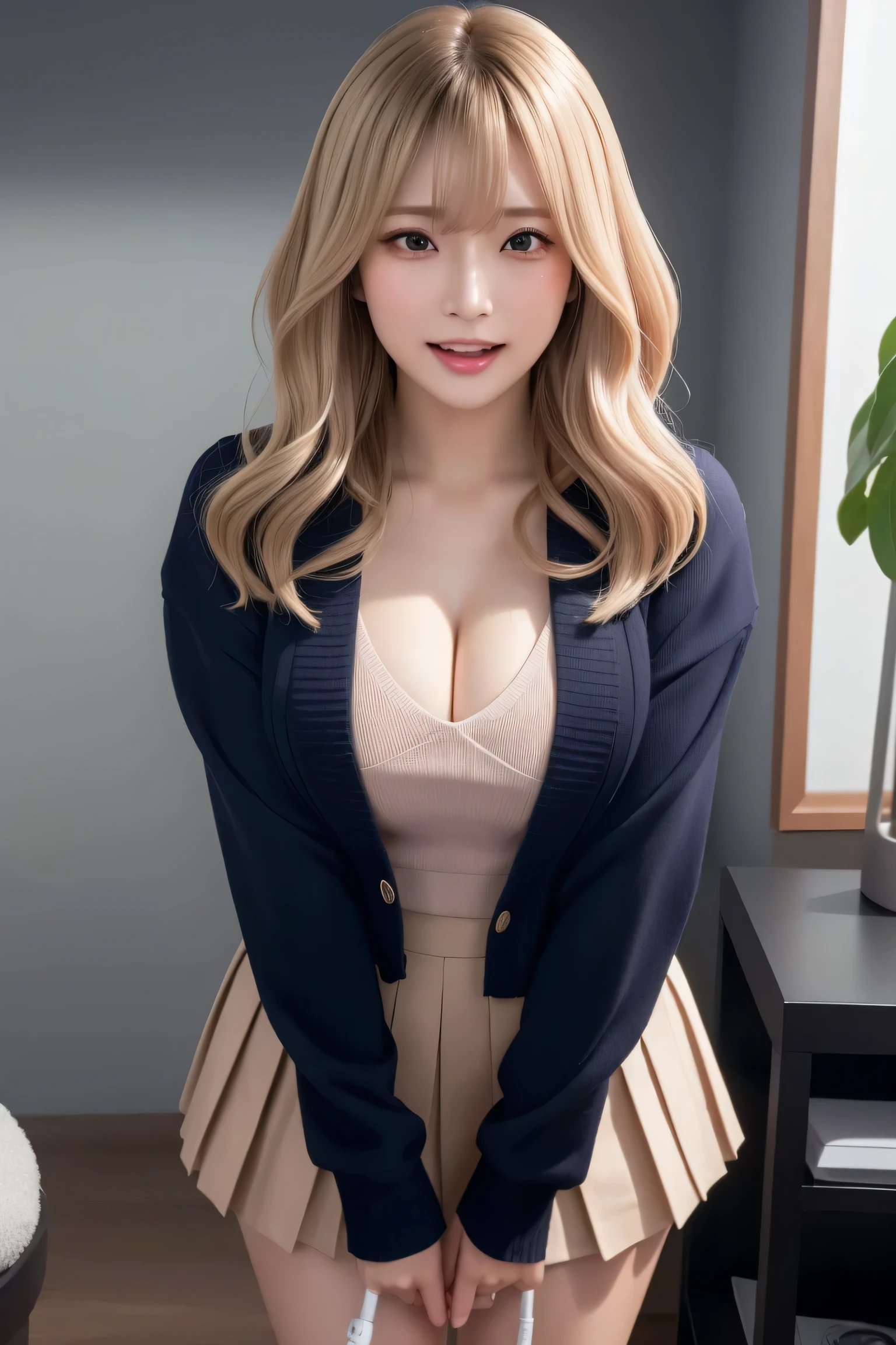 ((highest quality, 8k, masterpiece: 1.3)), (remote_play), (remote_shake), Ulzzang-6500-v1.1, PurerosFace_v1, highest quality, masterpiece, shape, (Realistic, photo-Realistic:1.37), wonderful, In detail, Unbelievably absurd, Large file size, Very detailed, High resolution, Very detailed CG Unity 8k wallpaper, Ray Tracing, Browsing Caution, 1 female, Japanese Mature,jukujo, (Dark blonde medium wavy hairstyle that falls over one eye。The bangs are swept away。:1.3), (Slender body),(Wear a jacket over a V-neck sweater,Wear a pleated skirt),(Blushing:1.4),(Cleavage), close your eyes, We witness an individual overwhelmed by the intense stimulation caused by a powerful shake device. The jolts of pleasure or surprise prompt them to instinctively crouch down, Their bodies react to the electrical vibrations.、Knees break。.. With close your eyes and an open mouth, The joy is apparent in their faces., surprise, And it suggests vulnerability. The energy of the scene is palpable., Viewers、You are invited to share your own thrilling experiences on this subject.,Glasses,In a dilapidated and cluttered backyard