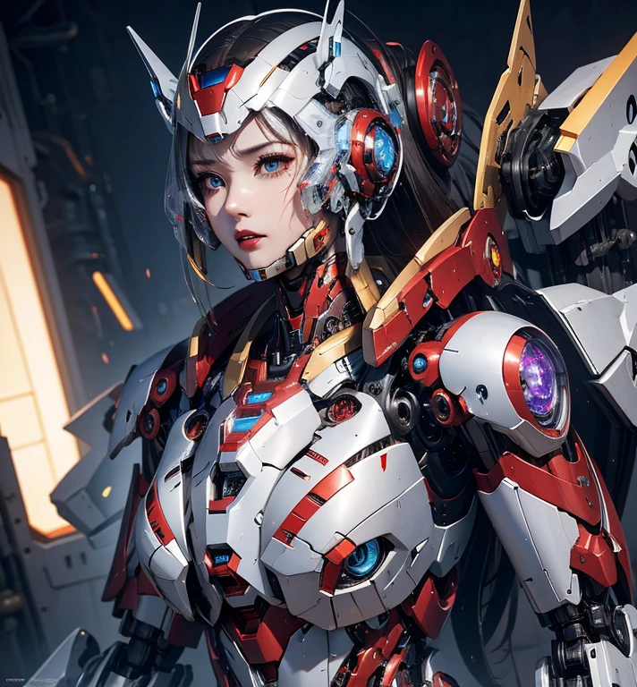 Super detailed, advanced details, high quality, 最high quality, High resolution, 1080P, hard disk, beautiful,(Iron Girl),Beautiful cyborg woman,Mecha cyborg girl,battle mode,Mecha body girl,She wears an Iron Man mech,full body shot