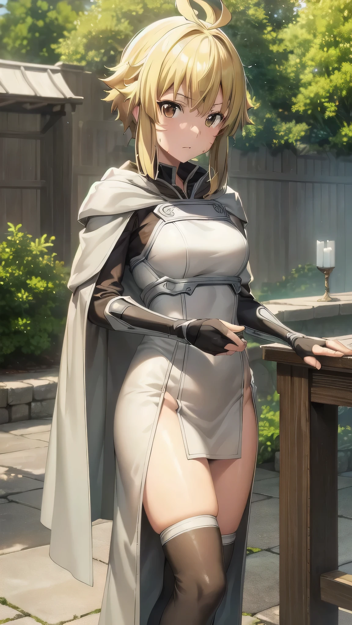 Sitting,nail ,Cape ,Adventurer's Costume ,white lace panties,Argo the rat,,((Tabletop, highest quality, High resolution, Extremely detailed 8K, Beautiful girl with a slender body, Ultra HD, Super detailed, Anime Screen Capture:1.3, Anime Color:1.2)), Argo, Sword Art Online, (Beautifully detailed face, Beautiful fine details, Beautiful detail body), Dressed, whole body, Front Camera Work:1.5, Sweat, (sunlight), garden, (Thick outline, Beautiful contours, Black outline),