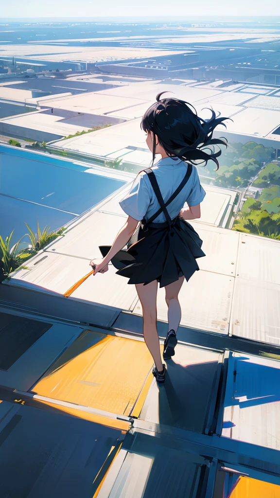 Girl walking with her back casually to the view