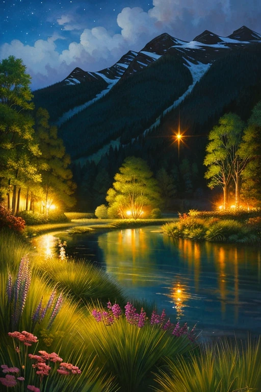 highest quality、Landscape painting、night、nature、Beautiful views