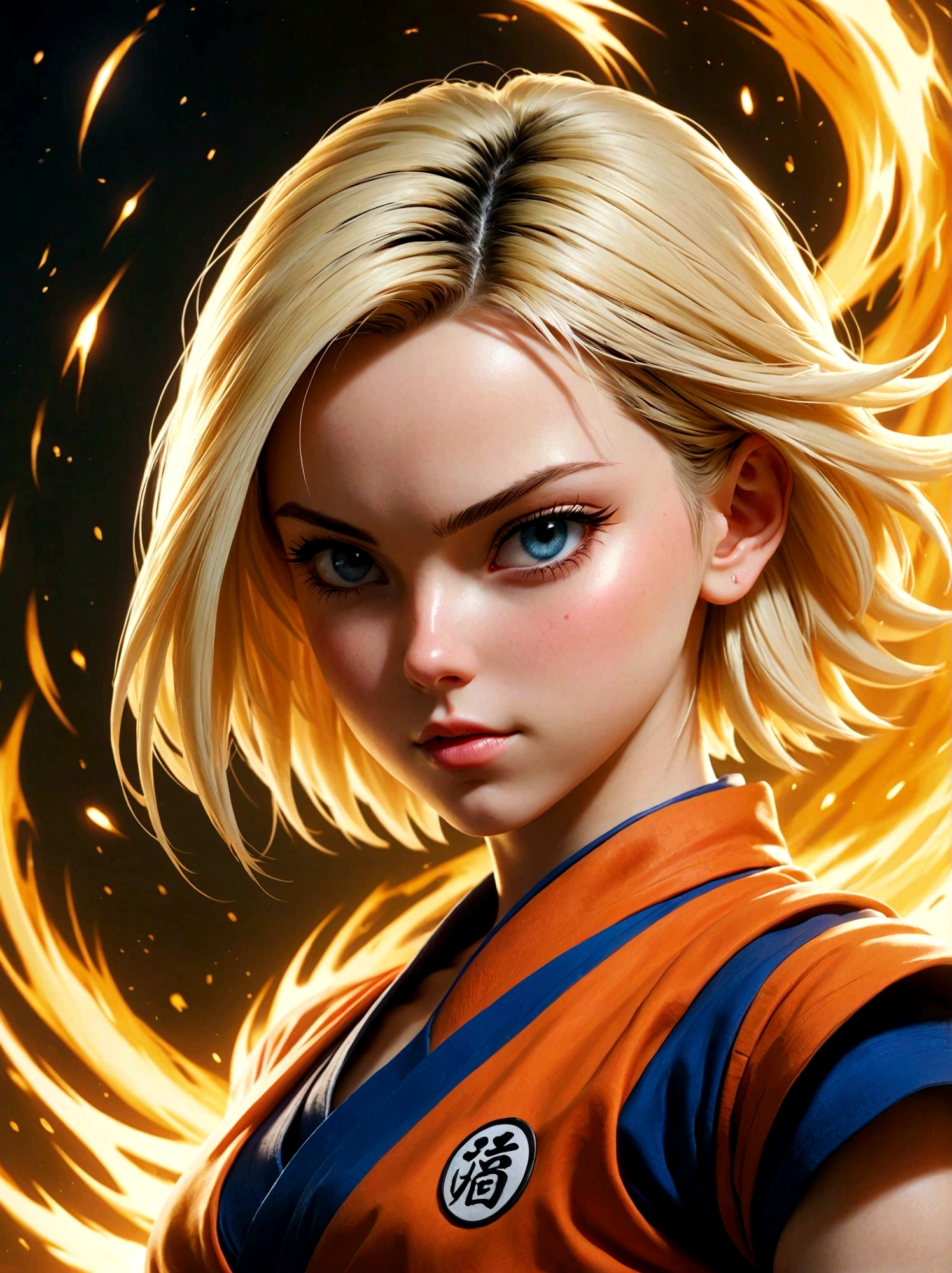 1girl, Dragon Ball, Android 18, Contest, fighting, Martial arts tournament background, masterpiece, best quality, very aesthetic, absurdres