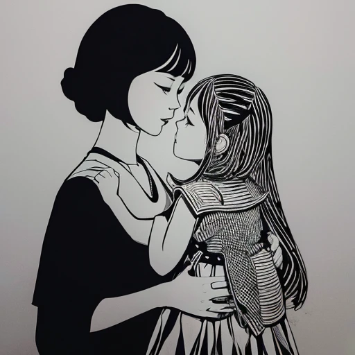 drawing of a woman and child kissing each other, ink pen sketch, pen sketch, ink and ballpoint, ink sketch, pen drawing, micron pen drawing, pen painting, by Ramón Silva, illustration in pen an ink, ballpoint pen art, pen draw, drawn in ballpoint pen, pen on paper, by Antonio Rotta, quick sketch, ink drawing --auto