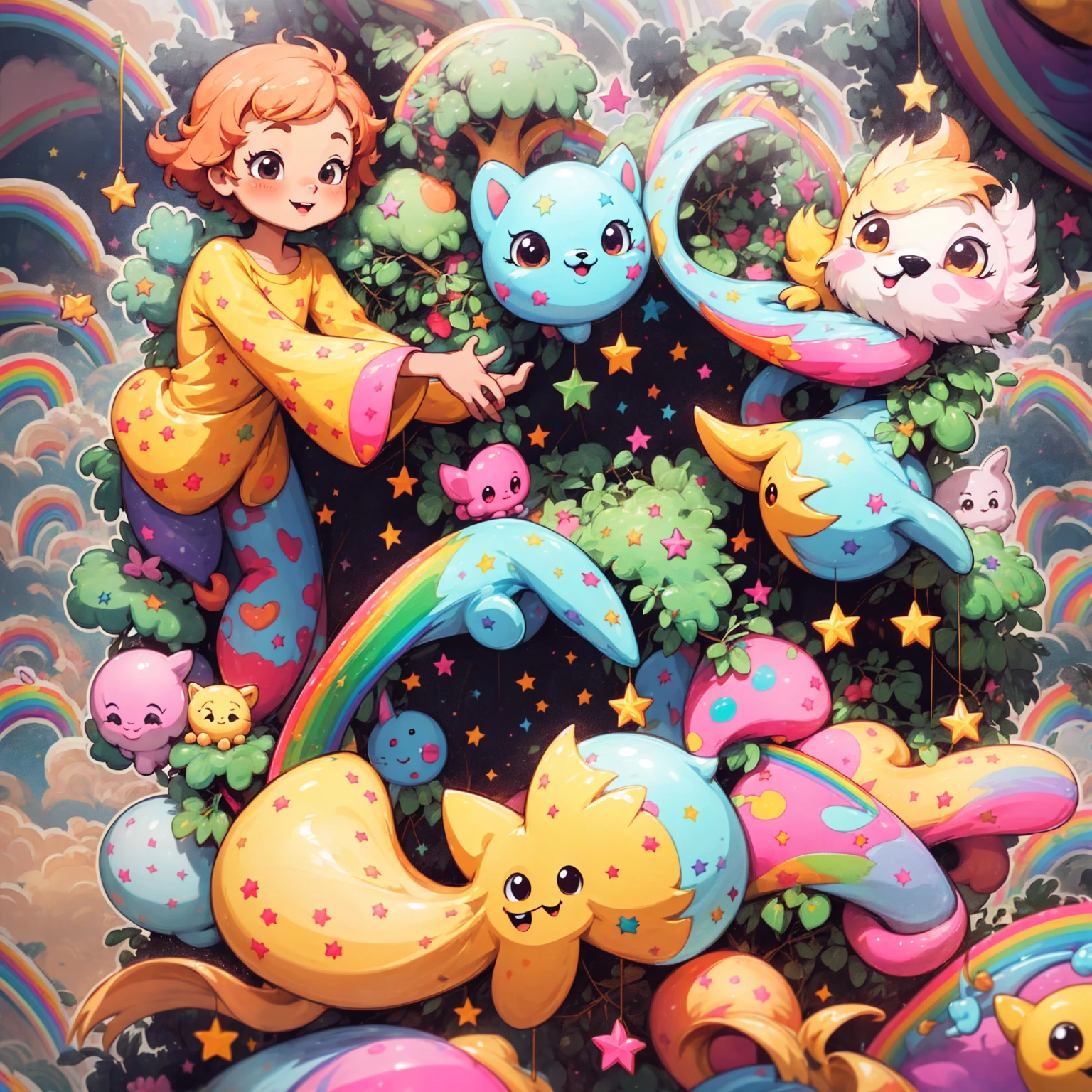 An adorable , clad in bright and colorful clothing, stands playfully, leaning against a whimsical tree with cheerful leaves. The wardrobe features a vibrant array of outfits – from casual to formal, each designed with the comfort and creativity of children in mind. A rainbow, symbolizing joy and inclusivity, arcs over the logo, uniting the diverse collection.
The brand name, written in large, friendly letters, rests at the bottom of the tree. Its playful font, along with a touch of hand-drawn elements, gives the brand a warm and approachable feel. A single, golden star shines above the name, signifying the quality and uniqueness