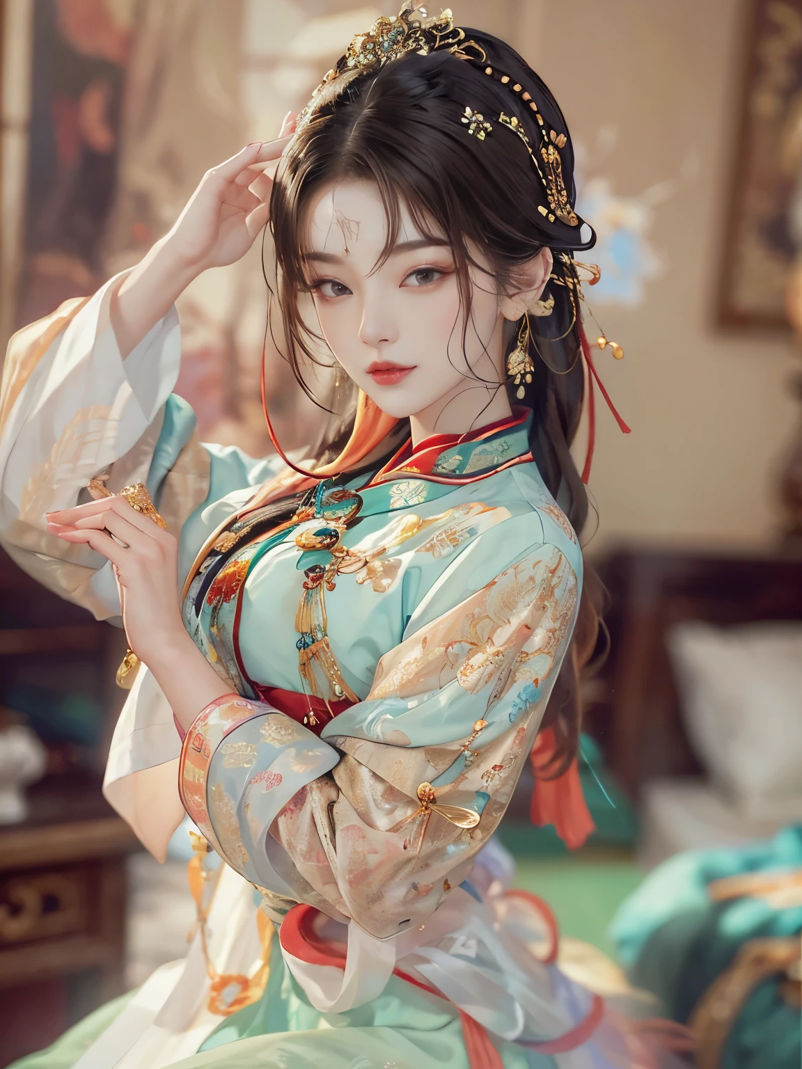 perfect body、A Chinese costume beauty,I'm at the hotel,(go down to bed:1.2),(touched by men:1.5),(Being stroked by a man's crotch:1.1),seen from the side
(((master piece))), ((best quality)), ((intricate details)), ((ultra realistic realism)), ridiculous resolution, mature woman, mature woman, See-through, very detailed, enlightenment, 1. mature woman, ((big breasts)),perfect hands, finger details, detailed and beautiful eyes, white long hair, with brown eyes, name tag, chief executive officer(CEO), (Hanfu:1.2),tight fitting clothes,Ear Nipple Ring, detailed background, Bedroom, perfect eyes, enchanting eyes,cocked ass,red face,(sob:1.2),confused eyes,mouth is slightly open