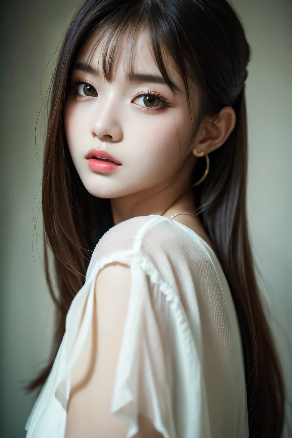 Realistic ,masterpiece, highest quality, girl, woman, High resolution, Portraiture, photograph_Light, {{}}, Ulzzang-6500-v1.1:0.8、Absurd beauty:1.6