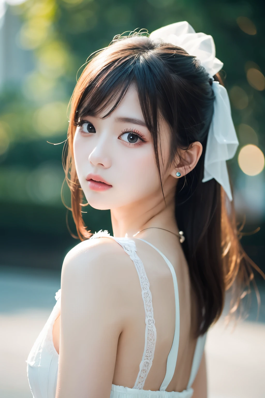 Realistic ,masterpiece, highest quality, girl, woman, High resolution, Portraiture, photograph_Light, {{}}, Ulzzang-6500-v1.1:0.8、Absurd beauty:1.6