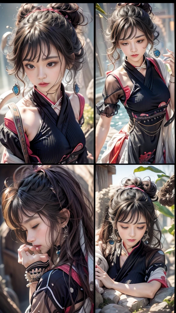 (RAW shooting, 32k:1.5, highest quality, masterpiece, Ultra-high resolution), (Dramatic moonlight:1.0, Mysterious World:1.3, Expressions of sadness:1.0), Side Shot, Fractal Art:1.3, Perfect dynamic composition:1.3, Very detailedな肌と顔の質感:1.3, Dynamic flow of water waves:1.3, Dynamic flow of energy:1.3, The subject is observed from a distance, elegant and sophisticated, Fair skin, Incredibly slim body:0.8, Very beautiful face, Water droplets on the skin, (Yoga Wear:1.3, Zazen:1.3, meditation:1.3), Very accurate, Very detailed, Big eyes that exude beauty, Beautiful big lips, Unreal atmosphere, Earrings, bracelet