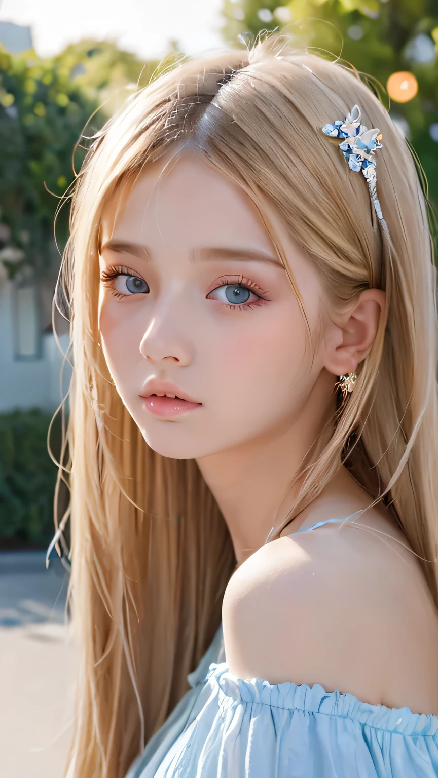 Shiny, Beautiful white skin、Hair color changes with light、Long bangs obstruct the view、Cheek gloss highlighter、Sexy and very beautiful, Ladylike, cute, Gorgeous face、The most beautiful face in the world、The most beautiful super long blonde hair in the world、Smooth, Straight Hair、Bright light blue eyes, lighting equipment、Beautiful pony、Beautiful 15 year old Swedish girl、Baby Face、Small Face Girl、Round face