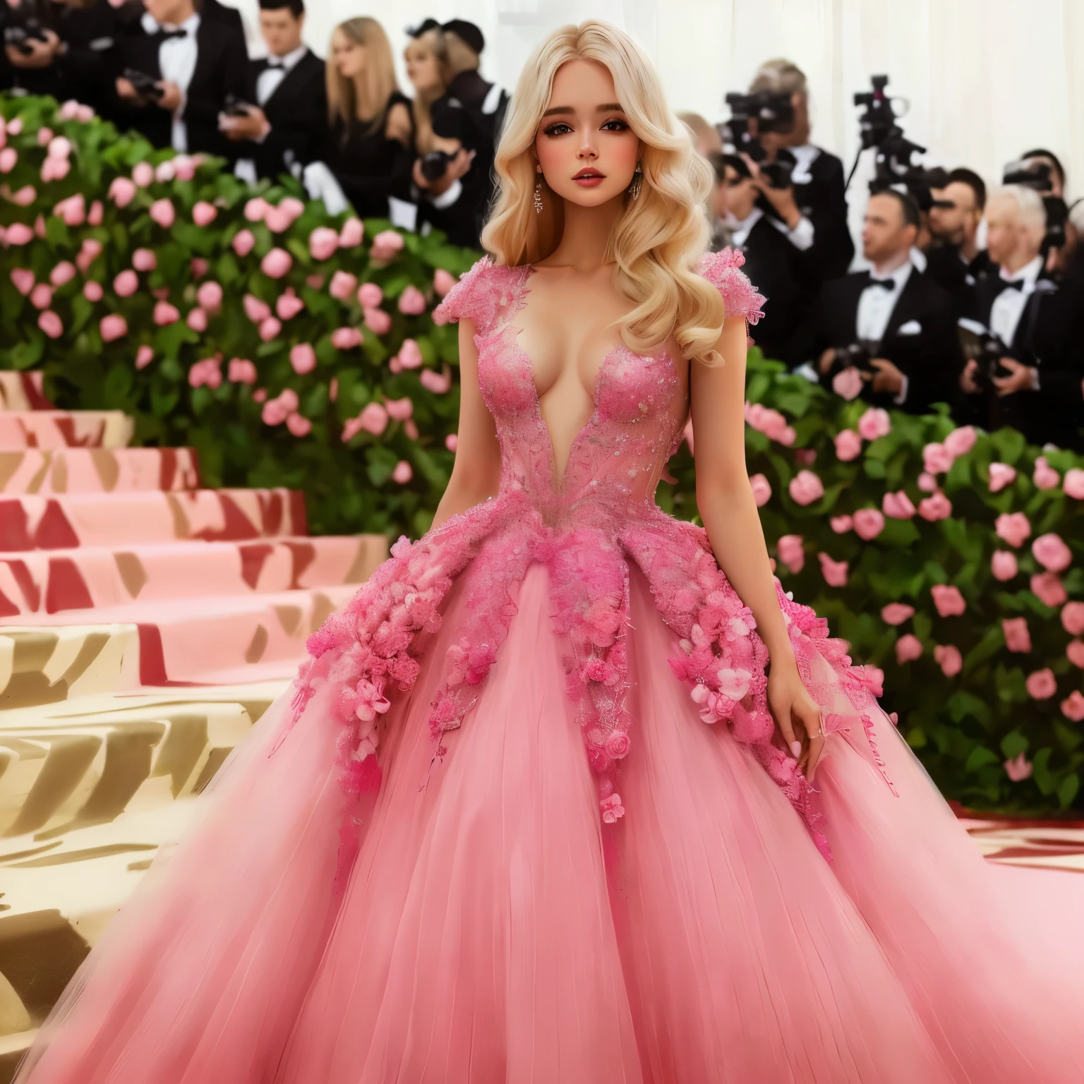  blonde haired woman with pink bow and pink dress posing for a photo, rosto bonito de cabelo branco, garota de cabelos brancos perfeita, Bela Delfina, retrato de Kim Petras, pale porcelain white skin, fairy core, ava max, Retrato de Jossi do Blackpink, com longos cabelos brancos,  com cabelo branco, com cabelos longos brancos, pale milky white porcelain skin in a pink dress standing on a pink carpet, usando um vestido de baile rosa, com gala, vestido volumoso caro, vestido lindo vestido, dressed in a vestido rosa, extravagant dress, usando vestido floral rosa, Vera Wang Alta Costura, Oscar de la Renta, vestido de baile rosa brilhante, * * * * *, wearing a magnificent dress, vestido rosa