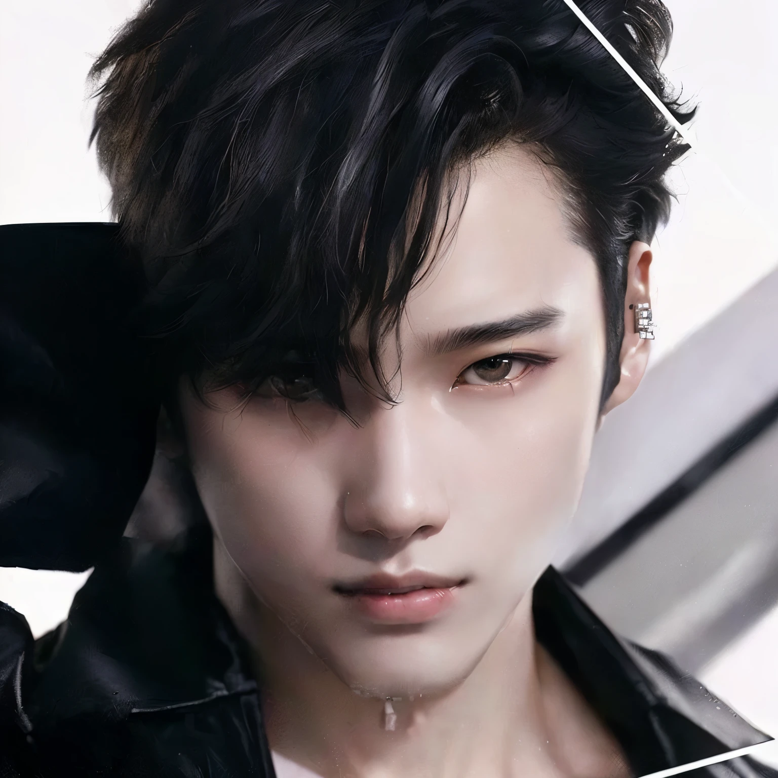 a close up of a person with a black jacket and a white shirt, wonbin lee, cai xukun, hyung tae, hong june hyung, yan, sakimichan, yanjun chengt, male ulzzang, sakimichan frank franzzeta, hsiao-ron, ten lee, black haired yoongi, jung jaehyun