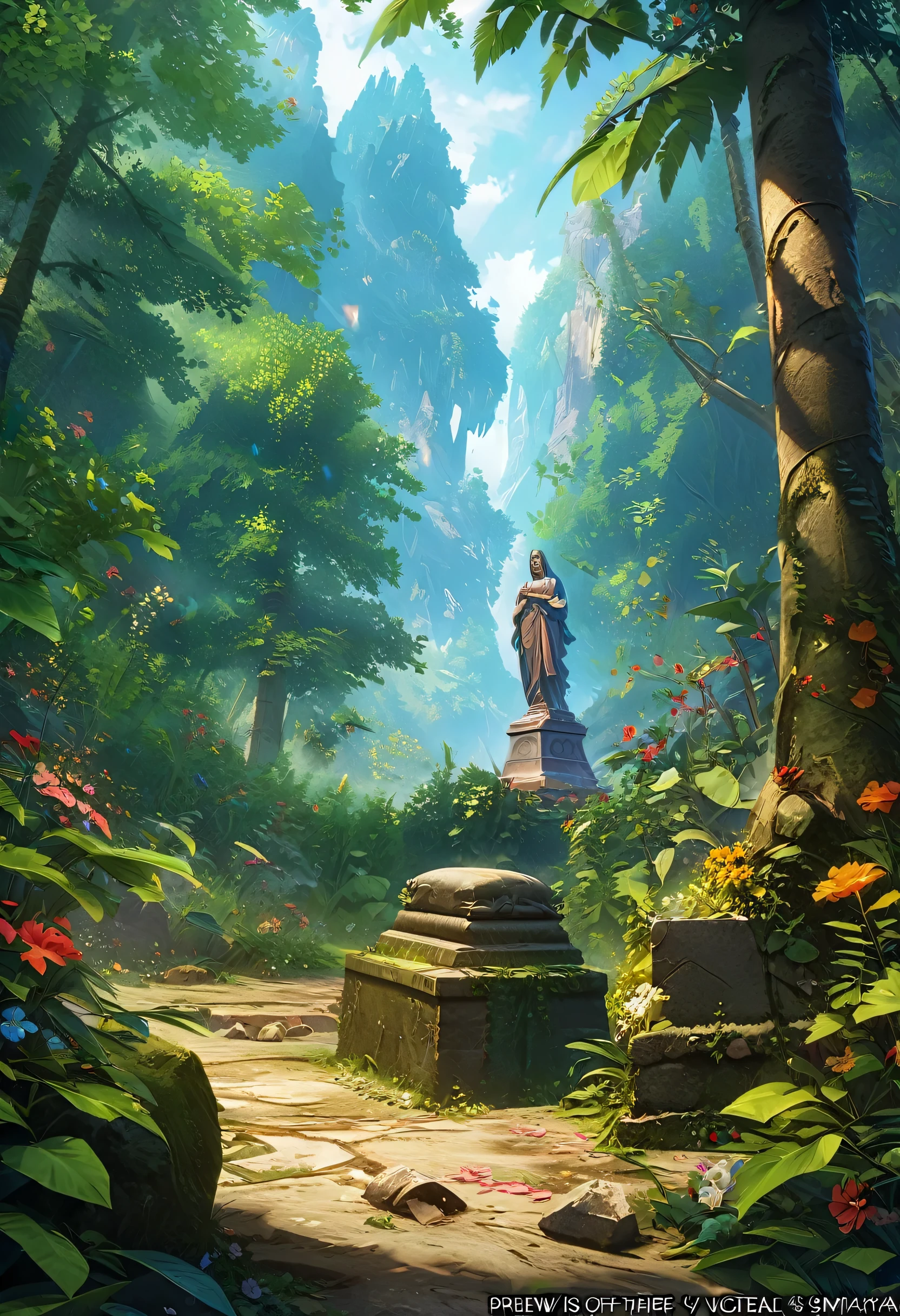 There is a stone statue in the middle of the forest, Unreal Maya, Promotional film stills, By Simon de Vlieger, Remains, By Victor Manuel Garcia Valdes, Aspect Ratio 16:9, PS3 Graphics, Quetzal, Cinema stills, Film stills, Inspired by James Cadenhead
