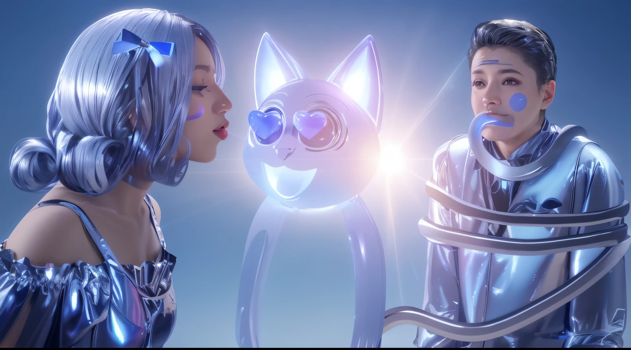 glossy texture, smooth 3d model, multiple light sources, rim light, sharp post effects render, (glossy plastic texture with multiple big light probe refractions), perfect cgi, smooth silhouette, high intensity refraction, (super glossy material), most beautiful vfx, blue background, plastic refractions, realistic, 4k, high resolution, rim light, photo shoot, commercial photo, profile shot, 4k, rim light, high resolution, 4k, glossy texture, smooth 3d model, multiple light sources, rim light, sharp post effects render, (glossy metallic texture with multiple big light probe refractions), perfect cgi, cgi art created only with gradients, smooth silhouette, high intensity refraction, (super glossy chrome material), most beautiful vfx, blue background, chrome metal refractions, multiple light sources, rim light, sharp post effects render, perfect cgi, digital art, detailed digital art, reflective, best quality, 4k, masterpiece:1.2, ultra-detailed, realistic, vivid colors, dark and moody lighting, The image of the highest quality, ensuring every detail showcased perfectly. It in 4k resolution, allowing viewers to immerse themselves in the richness of the colors and intricate details. The realistic rendering. under the spotlight, reflecting, high-resolution image, realistic rendering, dark background, and rim light photorealistic