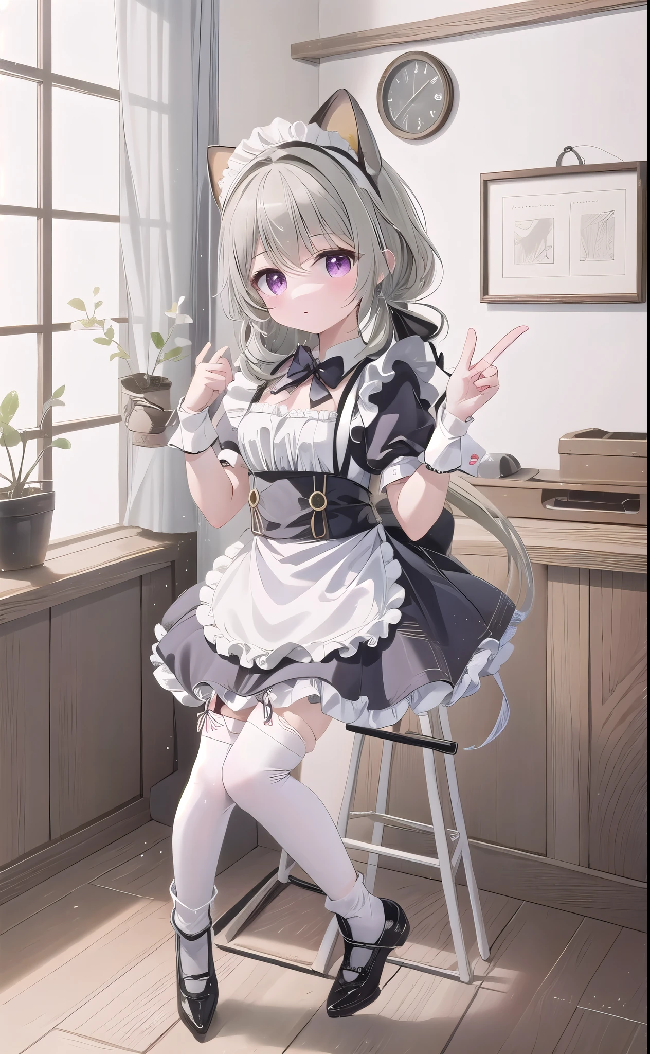 best quality，（Kawaii：1.1），（charming），（high resolution：1.2），Incredibly ridiculous resources：1.3，Incredibly beautiful illustrations，charming女性 ，White knee socks，Maid costume，