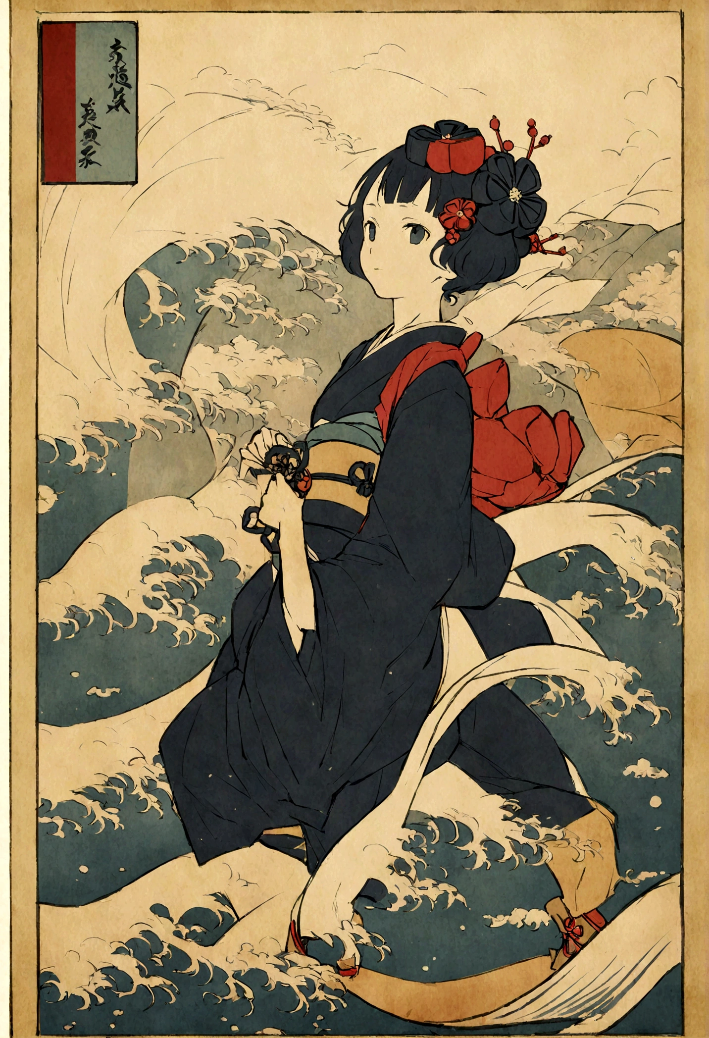 Best Quality, Hokusai's Style, Ukiyo-e, 踊る風god, (Floating cloth), Flying Drops、god社、god、Solemn