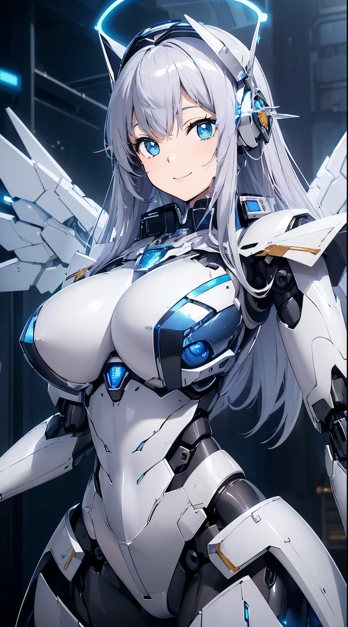 Blue shining mechanical eyes、A kind smile