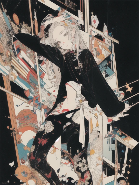 leaning back with hands out in the air,girl、high school girl、(masterpiece, highest quality, official art:1.2), (flat color:1.5),(colorful),looking at the viewer,1 girl,alone, white background, ,(2D:1.5) ,NSFW