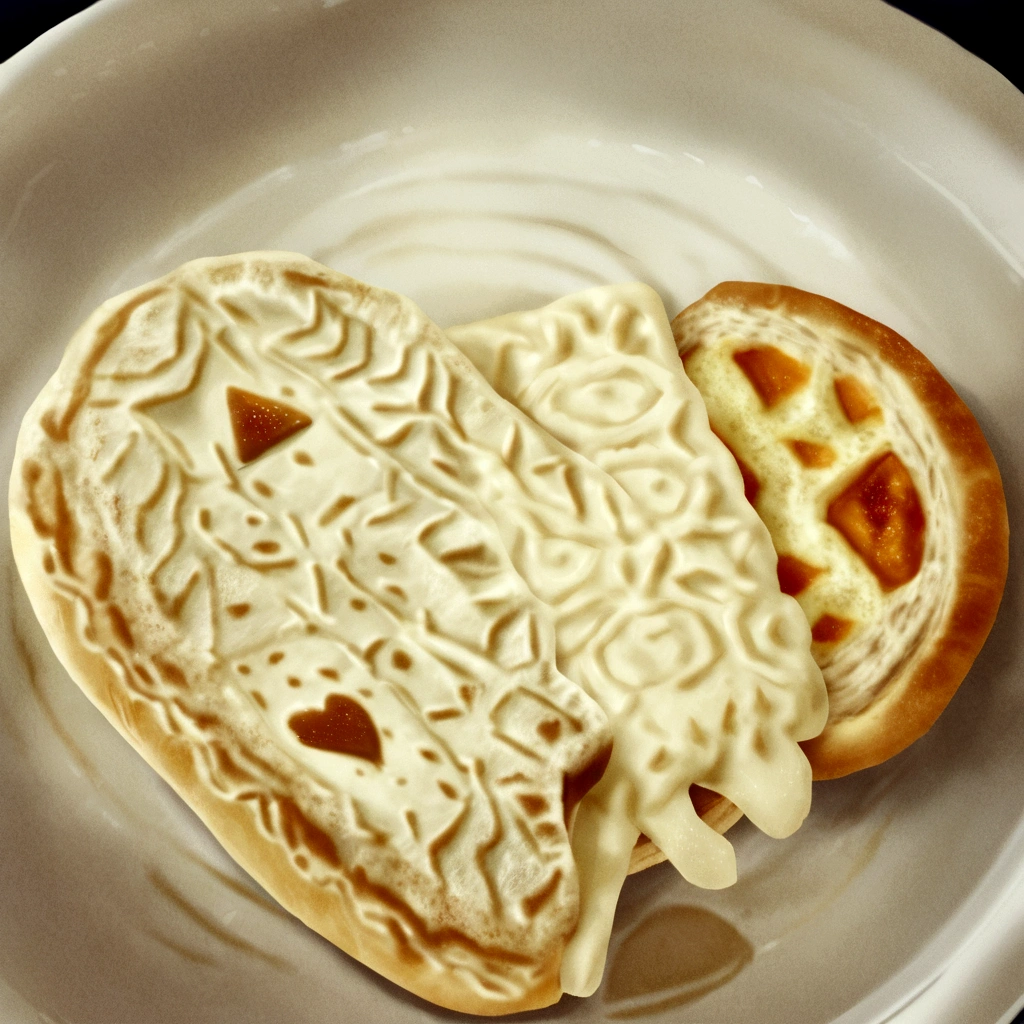 there is a heart shaped piece of bread on a plate, bread, with bread in the slots, Toast, teeth between bread and patty, animal - shaped bread, slice - of - life, hearty breakfast, slice of life, strong pixar wheat warrior bread, mmmmm, pokemon type bread, shaped like a cinnamon roll, yum, Delicious
