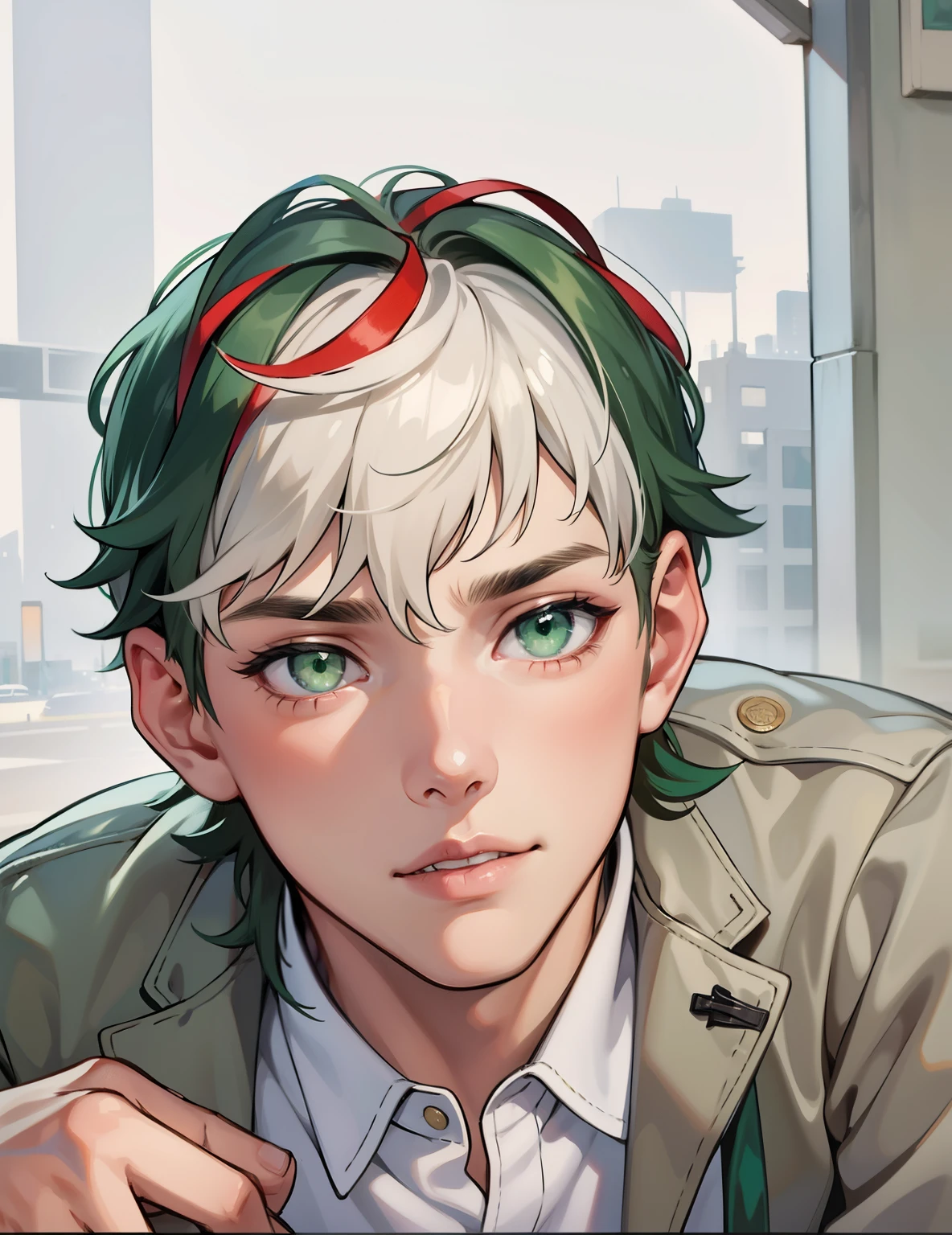 Green eyes are worried with sadness, cute 17-year-old man