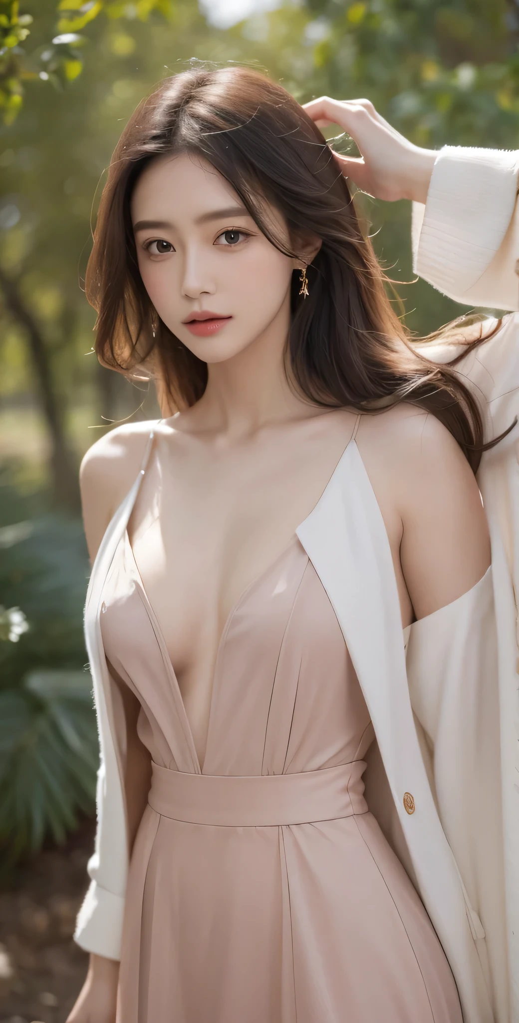 {{{masterpiece}, }}, {extremely detailed CG unity 8k wallpaper}, Amazing, finely detail, solo, {{floating hair}, }, {{Sakura}, }, outdoors, sky, {{wind}, }, detailed background, beautiful detailed eyes, see-through:evening dress:0.3, cleavage, bright pupils, {{full body}, }, dynamic pose, dynamic angle, cleavage, looking at viewer, detailed clothes, cinematic lighting, close-up, best quality