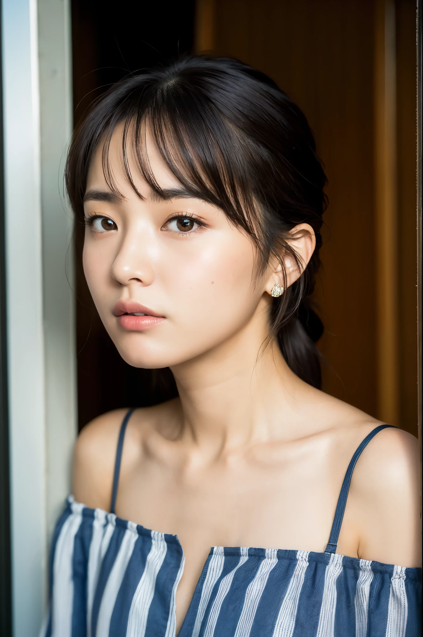 (((masterpiece))), (((highest quality: 1.4))), ((Very detailed: 1.4)) , ulzzang-6500-v1.1, (RAW Photos:1.2), (Realistic), (See-through:1.3), (Genuine:1.4), Very detailed, Sharp focus, ((背景は高層ビル群のnight景))、night景、night、Unlit room、Light from outside the window、座って窓の外のnight景を見ている日本人女性、Beautiful Japanese Woman、Random Color、Nightgown、Lonely、sad、Sigh、Detailed eyes、Detailed face、Japanese Goddess、Duck mouth、Shiny skin、Realistic skin texture、(Full Body Shot:1.2)、From the side、