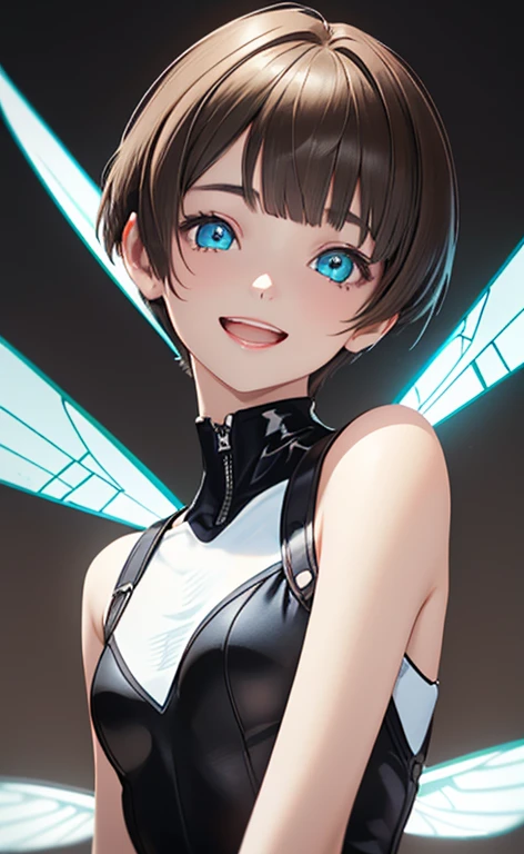 (Photorealistic:1.4)、(,20-year-old:1.5),(masterpiece、Blue lens flare:1.5、spot light:1.2、Exquisite beautiful eye:1.5,portlate),(kind eyes、tareme:1.9),(Black light:1.5)、Cute Face、 3D Face、(light brown hair:1.5)、(pixie cut:1.5),(sidelock :1.5),(blunt bangs:1.3),(1 woman)、(aqua eyes:1.2)、(upper body:1.5)、(Open mouth happy smile:1.5)、(crossed arms),(head tilt) ,(Cute face:1.2),(flat chest),(),kind face,(white Bodysuit with open chest1.5),(black background:1.5)、()、()、 Neat and clean、Adorable、Demure,Slim Body(),Shiny Hair、()、Nijisketch,Manga,blacklight