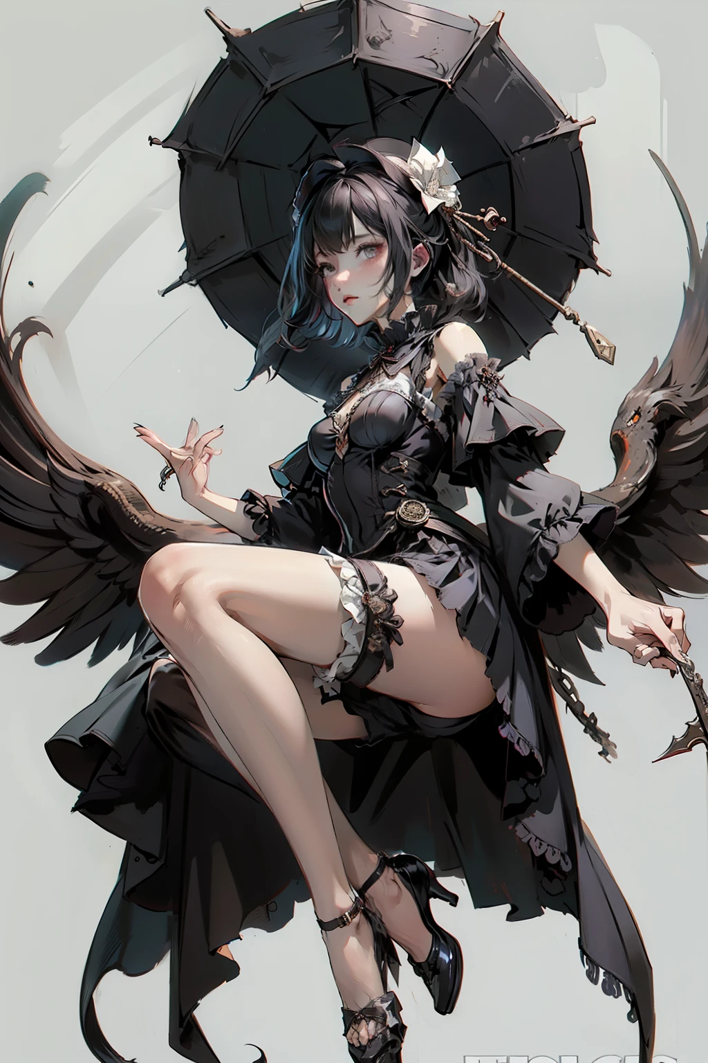 ((best quality)), ((masterpiece)), (detailed), blank white background, plain background, white background, Bloodborne inspired, occult aesthetic, occult, detailed and intricate steampunk and detailed gothic, NSFW, Very dramatic and cinematic lighting, cosmic horror, grim-dark, side-lighting, perfect face, NSFW, Fluttering lace flared long knee length dress with frilly petticoats, knee length dress, pleated petticoats, lolita dress, petticoats gothic lolita, side-lighting, gothic lolita aesthetic, beautiful small breasts, small breasts, full body, whole body, body, plain background, white background, blank background, no background, white background NSFW, full body, whole body, head-to-toe