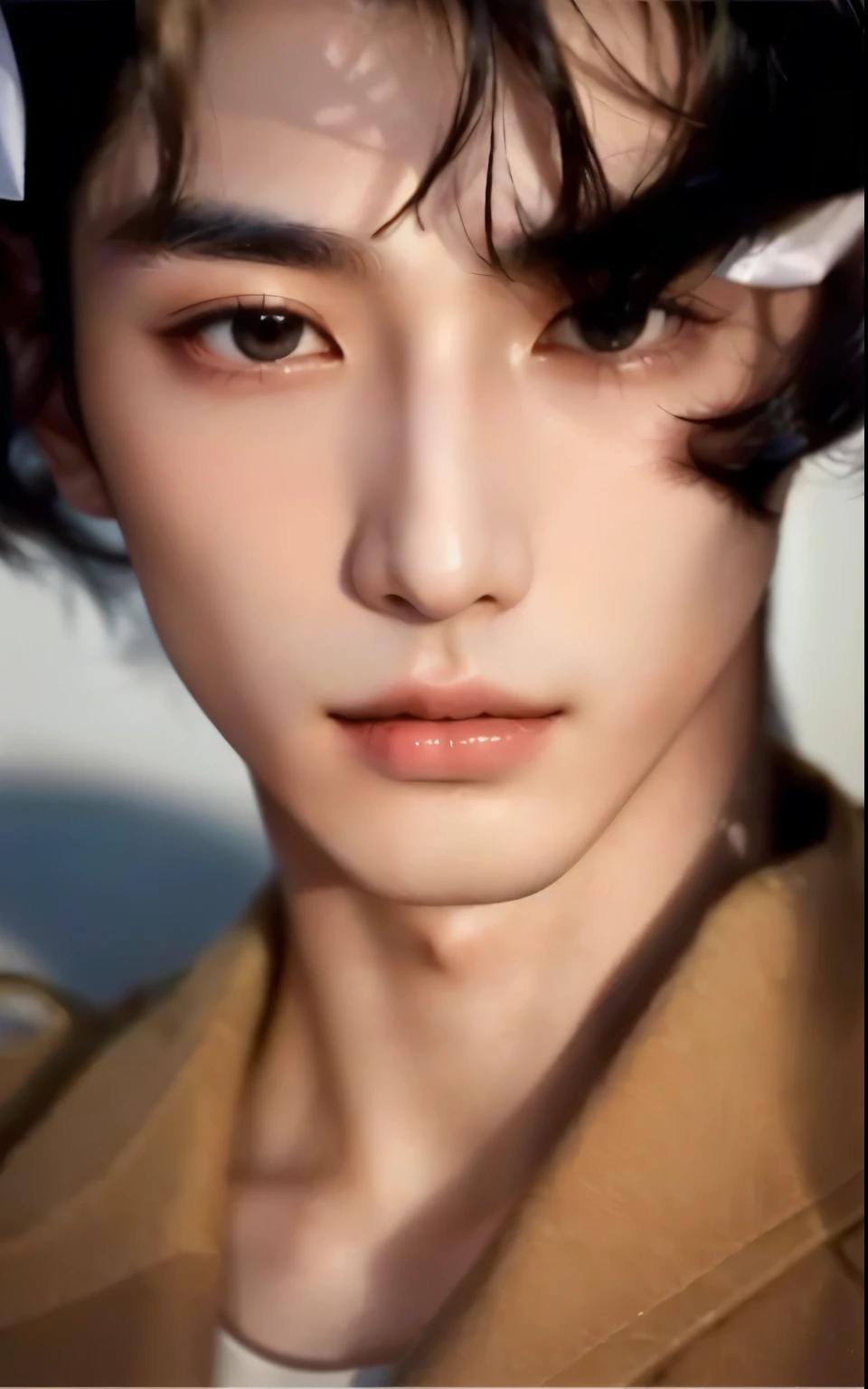 a close up of a person holding a cell phone to their ear, cai xukun, wonbin lee, beautiful androgynous prince, attractive and good looking, very attractive and beautiful, delicate androgynous prince, handsome face, wan adorable korean face, handsome prince, handsome face and beautiful face, hyung tae, androgynous face, extremely handsome