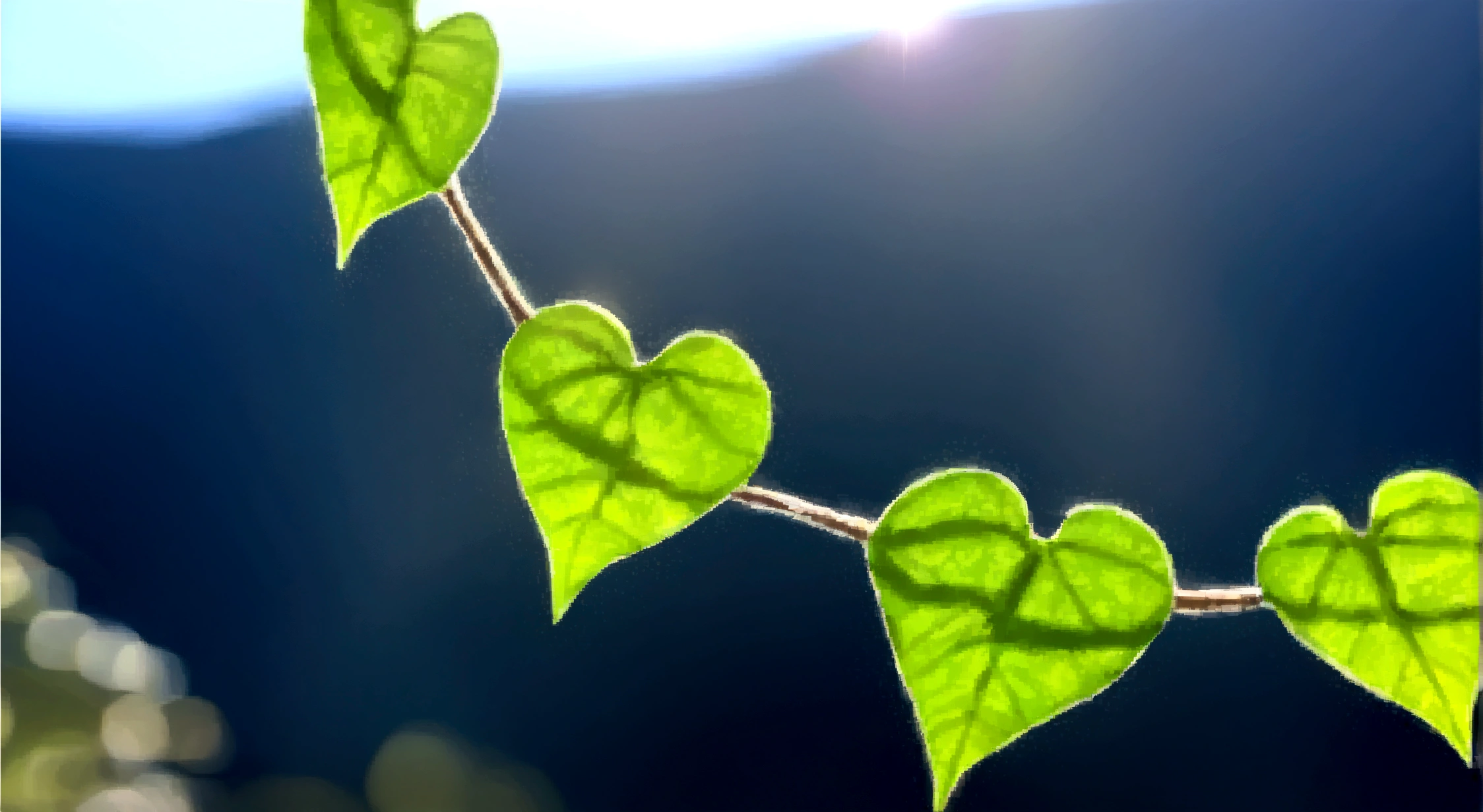 a close up of a plant with green leaves on a branch, connected to nature through vines, rays of life, pinterest photo, backlight leaves, photo - shot, bright green, love is the beginning of everything, backlight leaves greens, sun shining through the leaves, leaves and vines, !!natural beauty!!, green leaves, green leaves backlight, photosynthesis