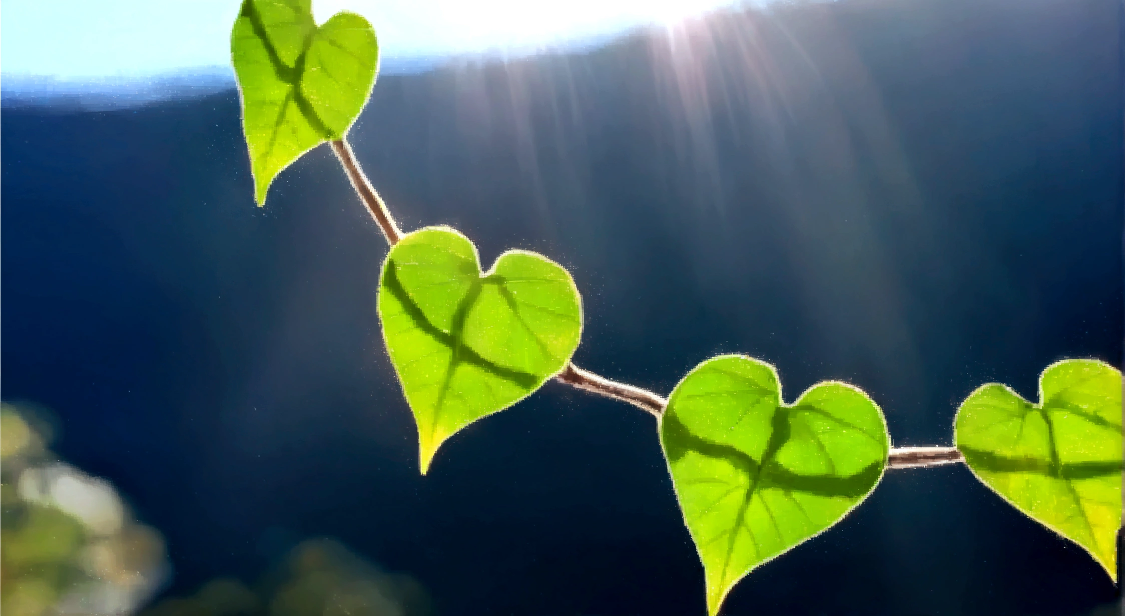 a close up of a plant with green leaves on a branch, connected to nature through vines, rays of life, pinterest photo, backlight leaves, photo - shot, bright green, love is the beginning of everything, backlight leaves greens, sun shining through the leaves, leaves and vines, !!natural beauty!!, green leaves, green leaves backlight, photosynthesis