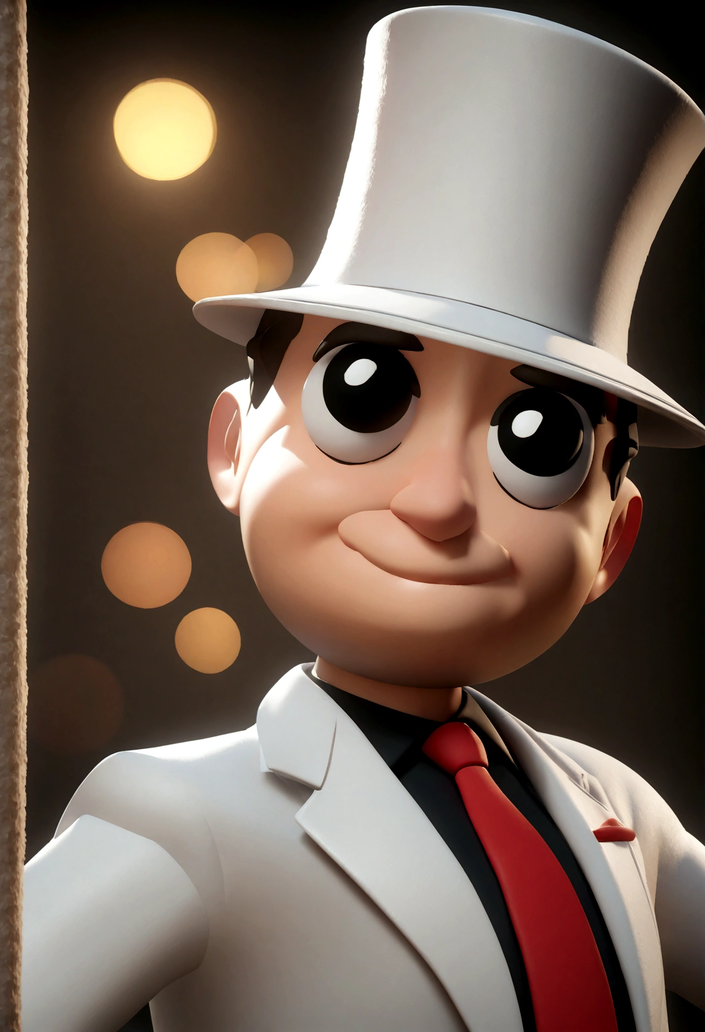 Cartoon character of a man with red tie and white suit, white hat with a red stripe animation character, Stylized character, animation style rendering, 3d stylized, Arnold Maya render, 3 d stylized render, toon render keyshot, Character 3D, 3D Character, stylized 3d render, 3 d character render, cartoon character, Close up character, Character pose, (Pixar Style) (master part:1.2) (Bokeh) (best quality) (detailed skin) ( detailed texture) (8k) (clay) (Cinematic lighting) (sharp focus