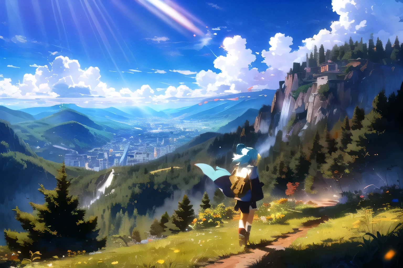 (Masterpiece:1.2), (best quality:1.1),number_human,view,((castle)),mansion,((castle with a lot of details))Fantasy,Ghibli,grass ,hill,mountains on the horizon, The Wind, summer, morning, Sunny, cloud, quiet, Clean air, depth of field,terrain,view,behind the scenes day, Daytime, light rays,elaborate_atmosphere,