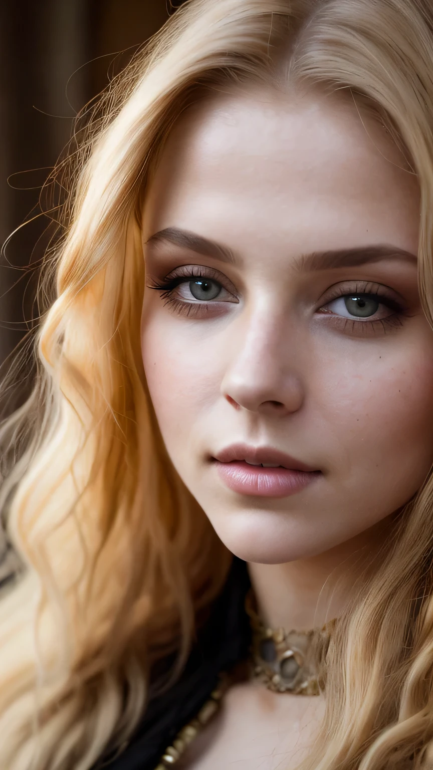 (Portrait Photography), Gorgeous 25 year old, Portrait of Samara Weaver as a medieval fantasy prostitute, long dark blond hair, Large long blade, Adult, Medieval fantasy prostitute in black clothing, Intelligent appearance, Attractive face with attention to detail, In a big medieval fantasy city, cloudy, Cinema Lighting、Big Tits、masterpiece, 最high quality, high quality, High resolution、sexy, Face close-up