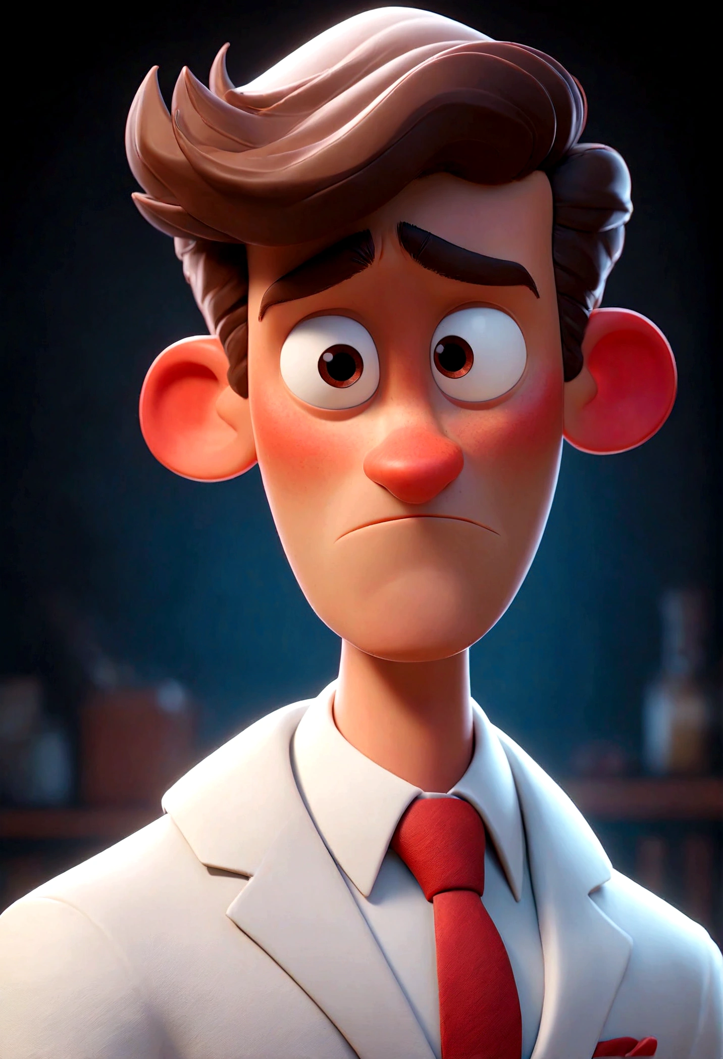 Cartoon character of a man with red tie and white suit, white hat with a red stripe animation character, Stylized character, animation style rendering, 3d stylized, Arnold Maya render, 3 d stylized render, toon render keyshot, Character 3D, 3D Character, stylized 3d render, 3 d character render, cartoon character, Close up character, Character pose, (Pixar Style) (master part:1.2) (Bokeh) (best quality) (detailed skin) ( detailed texture) (8k) (clay) (Cinematic lighting) (sharp focus