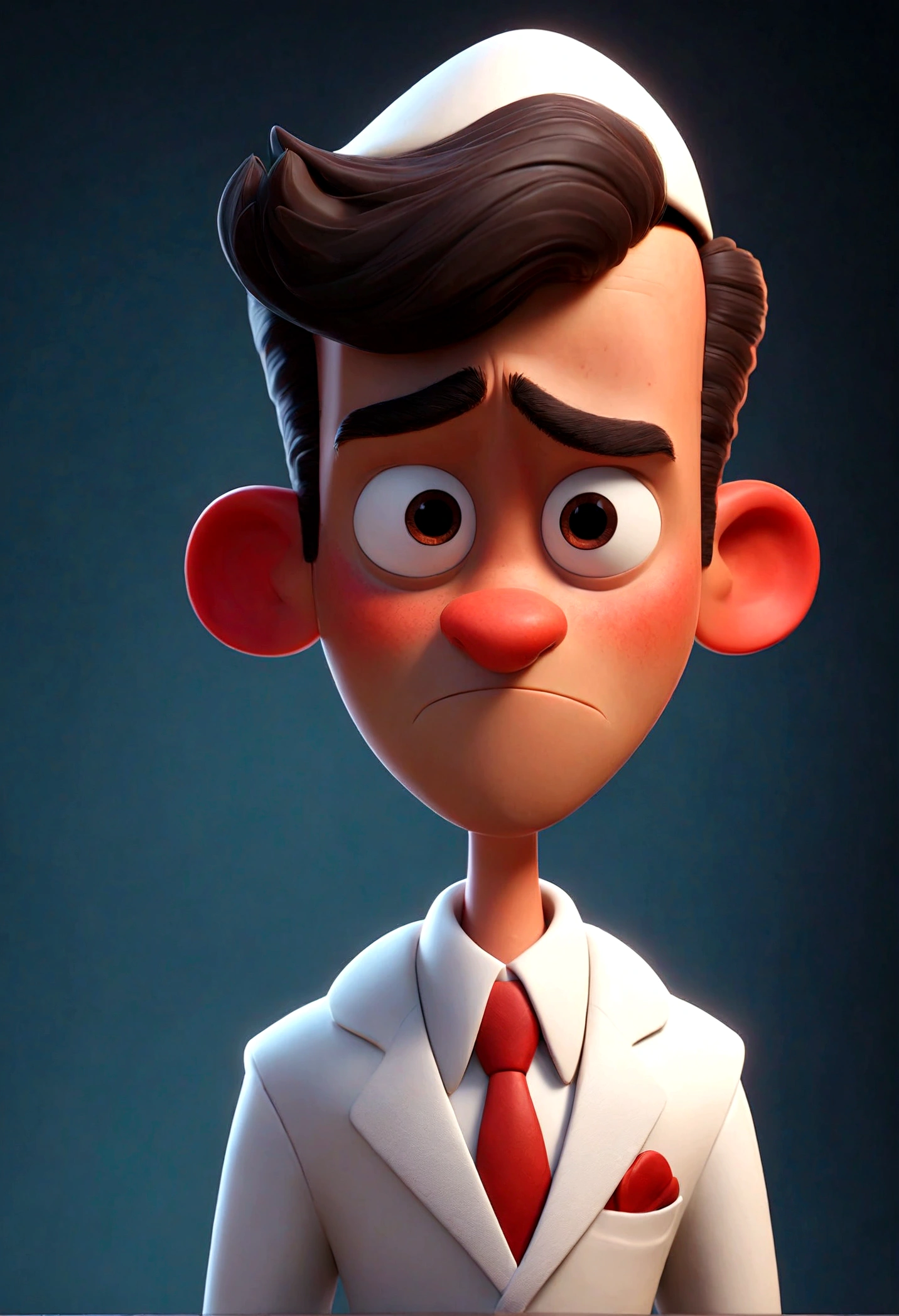 Cartoon character of a man with red tie and white suit, white hat with a red stripe animation character, Stylized character, animation style rendering, 3d stylized, Arnold Maya render, 3 d stylized render, toon render keyshot, Character 3D, 3D Character, stylized 3d render, 3 d character render, cartoon character, Close up character, Character pose, (Pixar Style) (master part:1.2) (Bokeh) (best quality) (detailed skin) ( detailed texture) (8k) (clay) (Cinematic lighting) (sharp focus