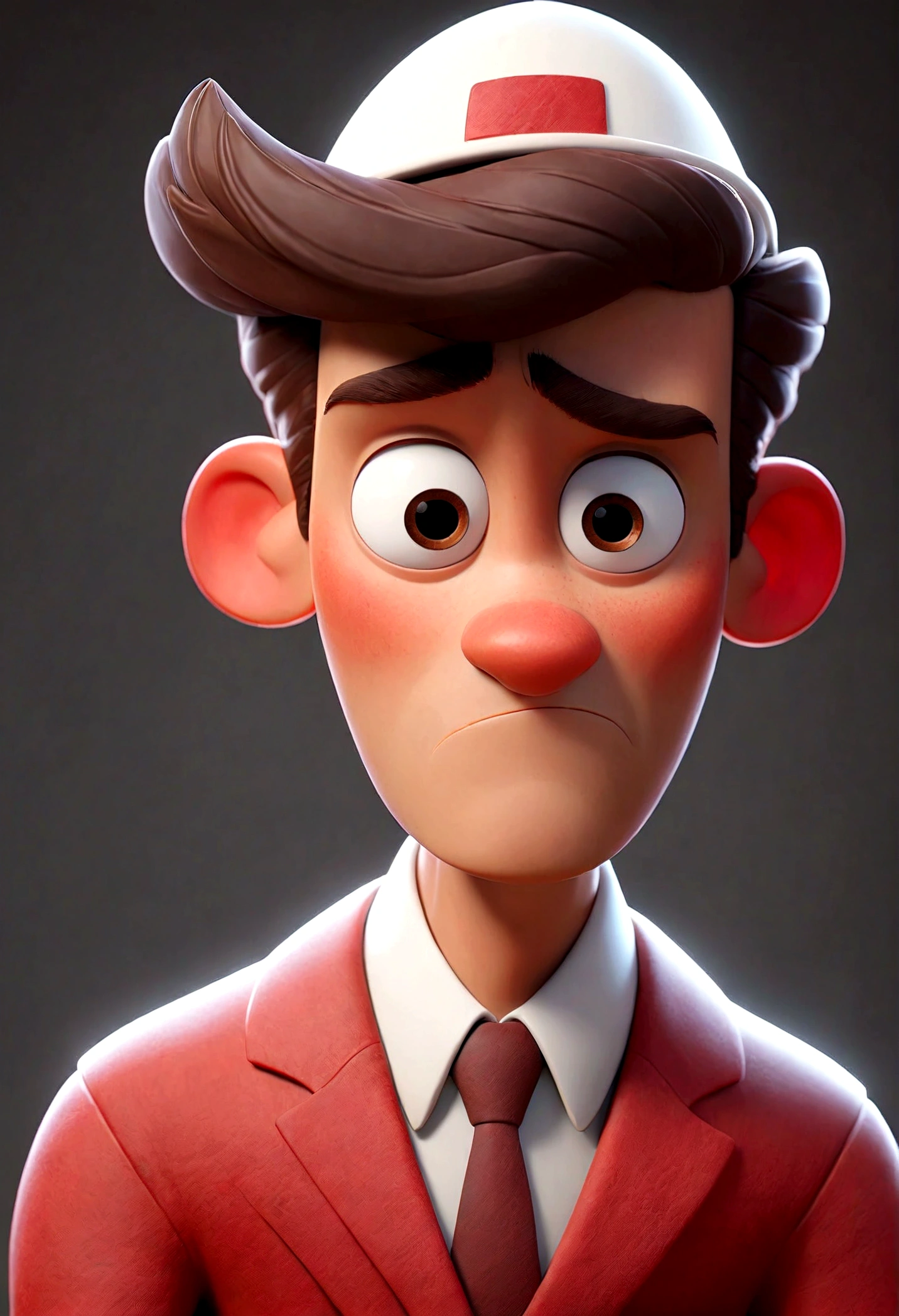 Cartoon character of a man with red tie and white suit, white hat with a red stripe animation character, Stylized character, animation style rendering, 3d stylized, Arnold Maya render, 3 d stylized render, toon render keyshot, Character 3D, 3D Character, stylized 3d render, 3 d character render, cartoon character, Close up character, Character pose, (Pixar Style) (master part:1.2) (Bokeh) (best quality) (detailed skin) ( detailed texture) (8k) (clay) (Cinematic lighting) (sharp focus