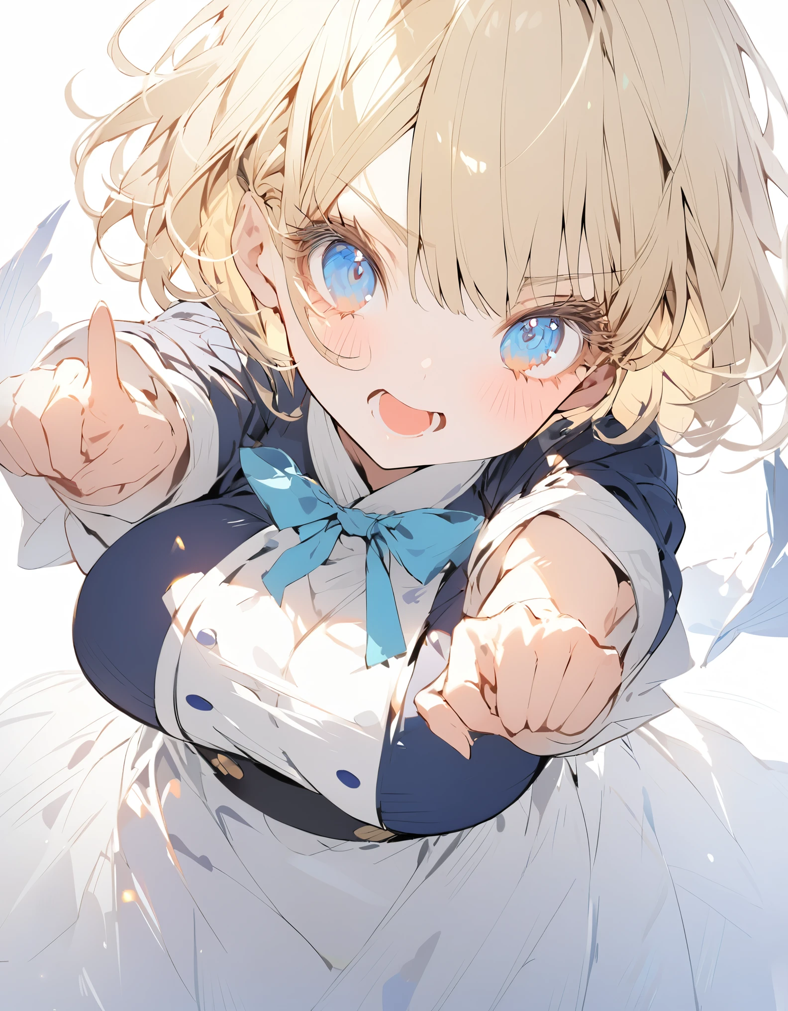 Masterpiece Japanese Anime（sketch:1.2）Navy blue original uniform ( Girl:1.5), (blonde:1.5）(eyelash:1.2)eye shadow (Short Bob Hair:1.4), (Blue eyes)(Big Breasts:1.3)Cute pose
