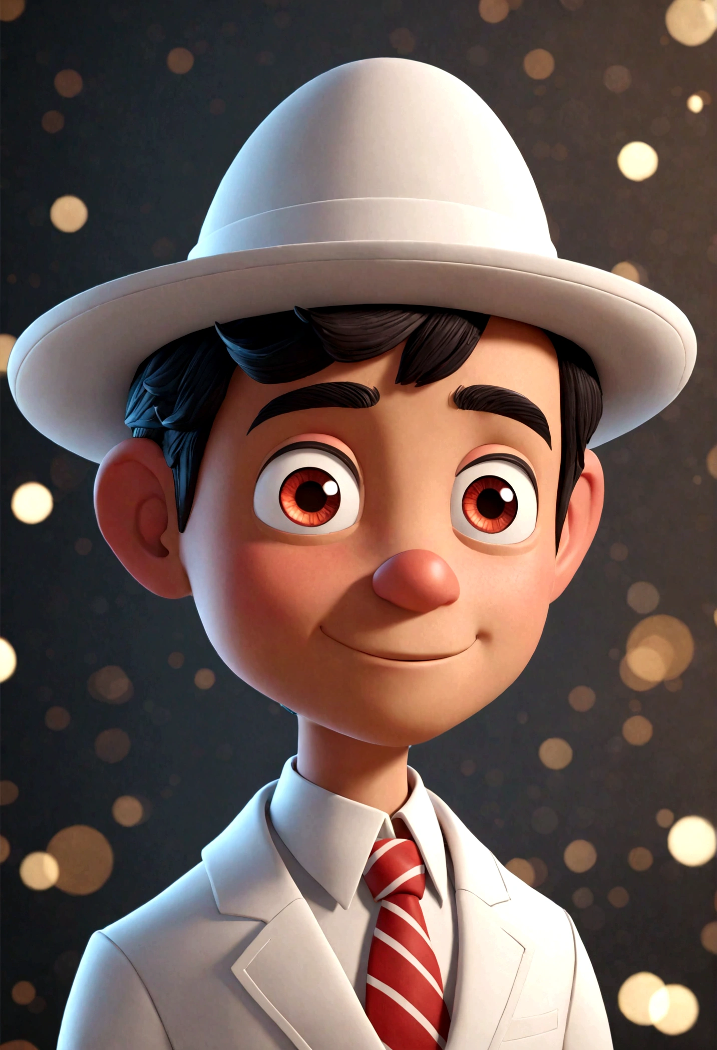 Pixar style cartoon character of a man with red tie and white suit, white hat with a red stripe animation character, Stylized character, animation style rendering, 3D stylized, Arnold Maya render, 3d stylized render, toon render keyshot , 3D Character, 3D Character, stylized 3d rendering, 3 d character render, cartoon character, Close up character, Character pose, (Pixar Style) (master part:1.2) (Bokeh) (best quality) (detailed skin ) (detailed texture) (8k) (clay) (Cinematic lighting) (sharp focus