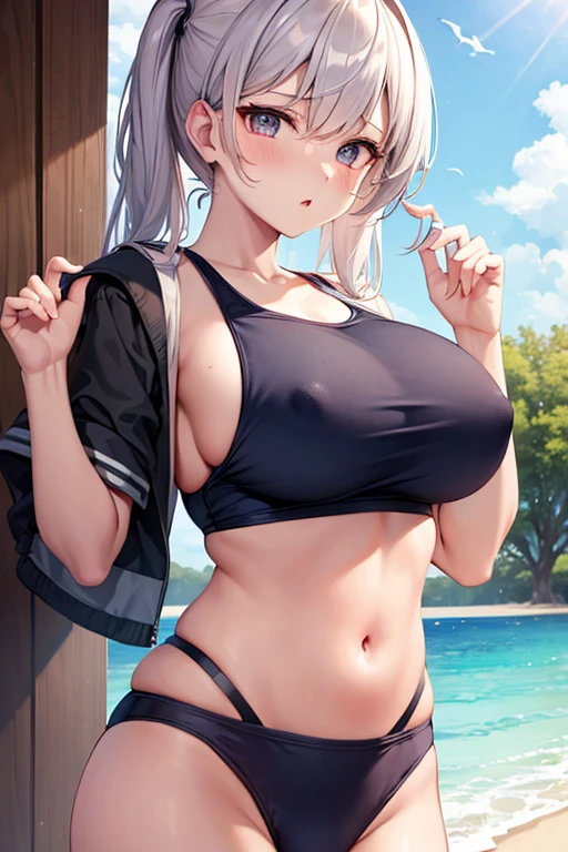 Big Breasts School swimsuit Nipples Mansuji