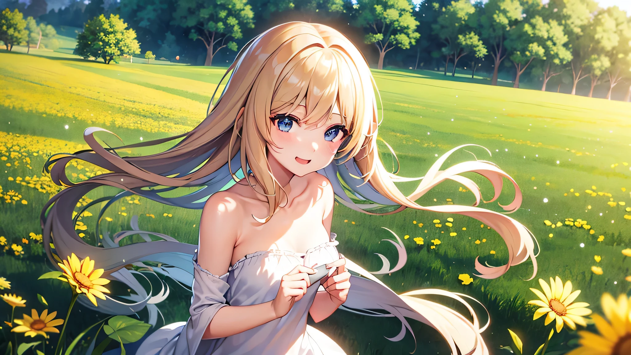 Girl、Semi-nude、bright、field