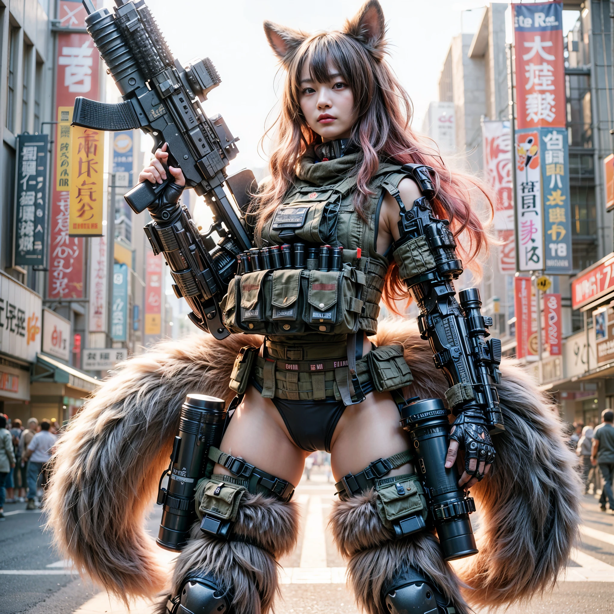 ultra high res,8k,(Photorealsitic:1.4), (turtle-like animal wear:1.2), designed by Hajime Katoki,heavy weapons,vivid textures,animal legs, gradation hair, japanese female soldier,(ultra beautiful face),((super realistic all textures)), ((super intricate all details)), full body shot, ultra sharp photo result, Acrylic Clear Cover, Hydraulic cylinder, style, taken with Fuji film X-T30+Nokton. HDR10,Minimum of 4 pieces created